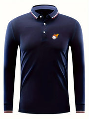 Burning Baseball Pattern Men's Casual Long Sleeve Shirt