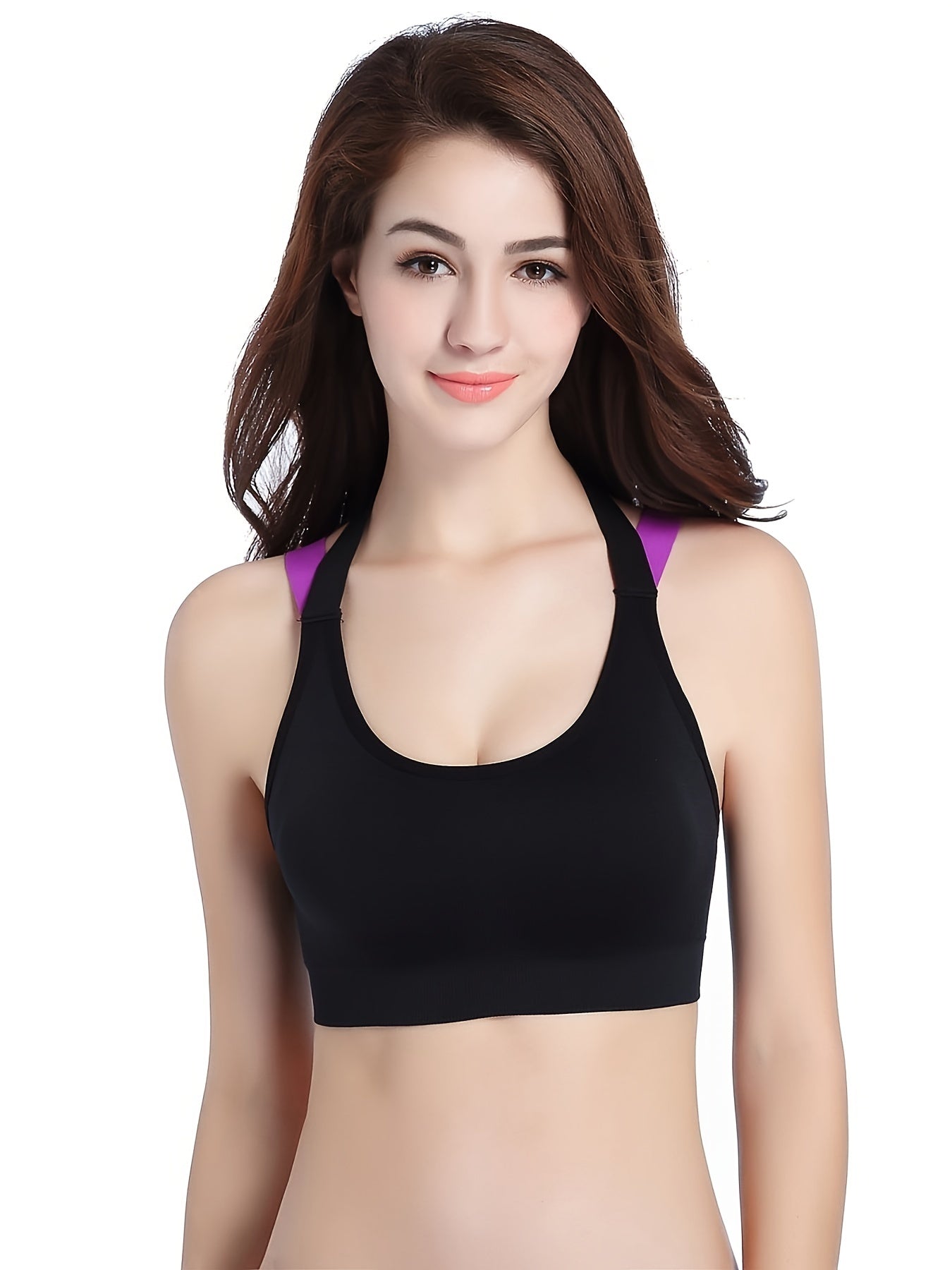 Colorblock Strap Seamless Crop Top Sports Bra
