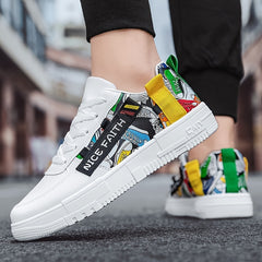 Men's Cartoon Print Skate Shoes NICE FAITH Patch Decor