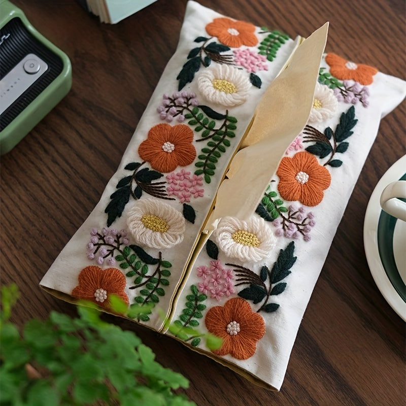 Retro Flower Embroidery DIY Fabric Handkerchief Bag Paper Towel Bag