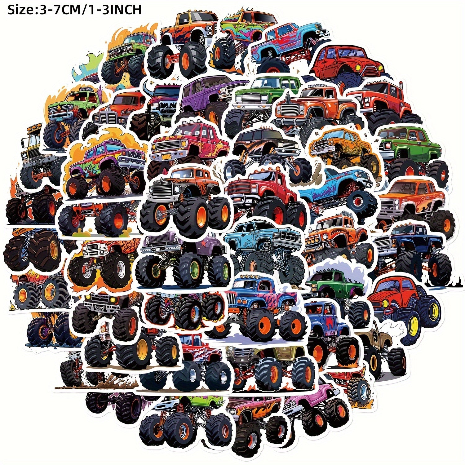 50pcs Monster Truck Series Waterproof Graffiti Stickers DIY Sticker Pack