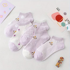 5 Pairs Cute Dog Print Low Cut Ankle Socks for Women