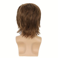 European American Men's Wig Golden Curly Hair 12 Inch