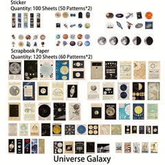 220 Sheets Universe Series Scrapbook Supplies Vintage Scrapbook Paper Stickers