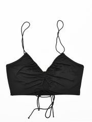 Y2K Spaghetti Cross Tie Up Top Deep V Neck
