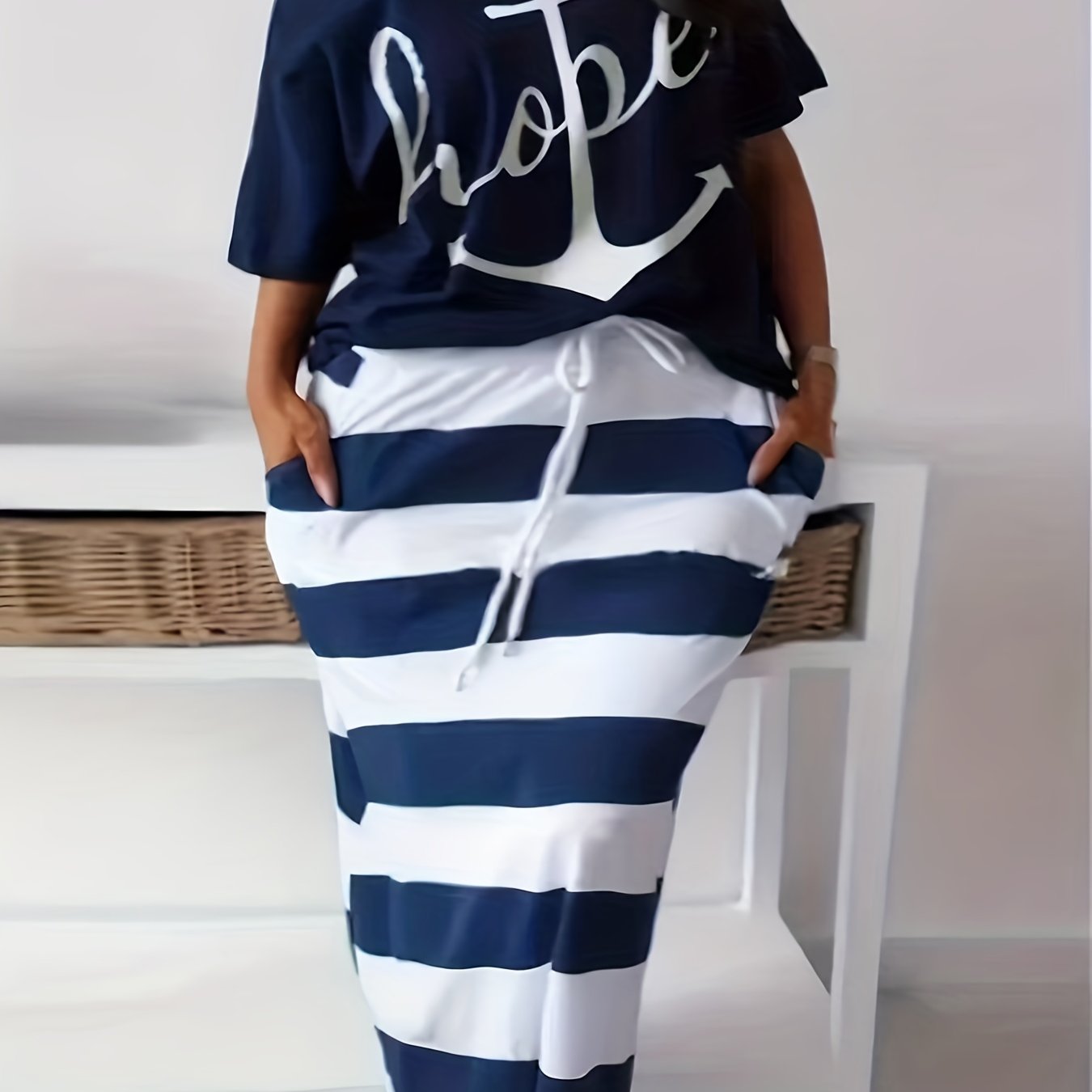 Off Shoulder Top & Striped Long Skirt Dress Set