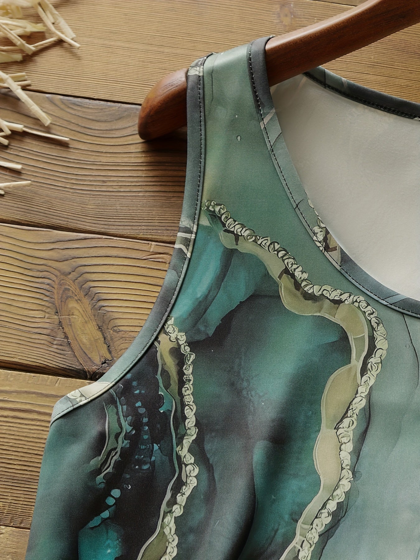 Women's Plus Marble Print Tank Top, Round Neck