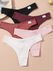 5pcs Ribbed Thongs Low Waist Intimates Panties Women's Lingerie