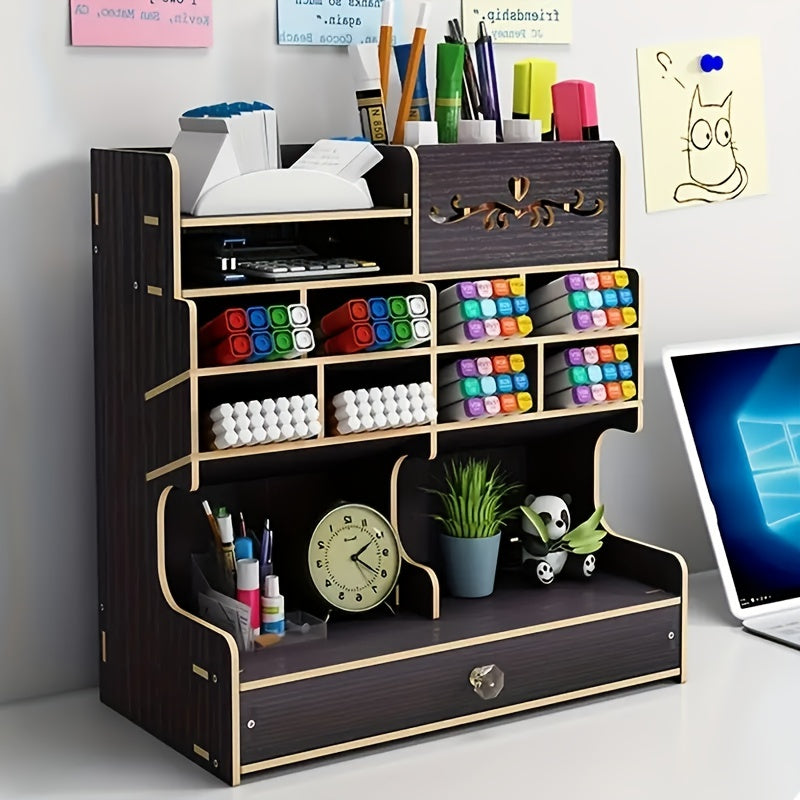 Wooden Desktop Storage Box Desk Drawer Style Rack