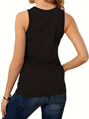 Solid V Neck Keyhole Front Tank Top