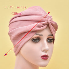 Pleated Turban Cap Solid Head Wrap Elastic Chemo Cap Ramadan Beanie Bonnet