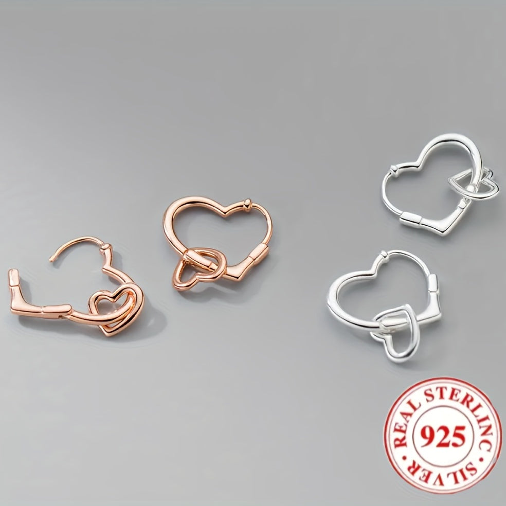 925 Silver Hoop Earrings for Teen Girls Hearts Interlocking Dangle Drop