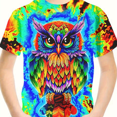3D Owl Graphic Short Sleeve T shirt Girls Casual Summer Tops