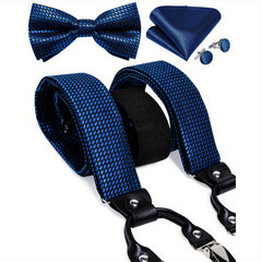 Men's Silk Suspenders Set Adjustable Braces Vintage 6 Clip Trousers Strap