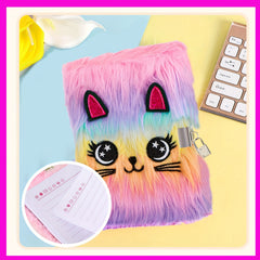 Fluffy Lockable Cat Diary Pastel Pink Plush Notebook for Girls Diary Writing