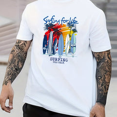 Tropical Retro Letter Print Men's Graphic Crew Neck T shirt