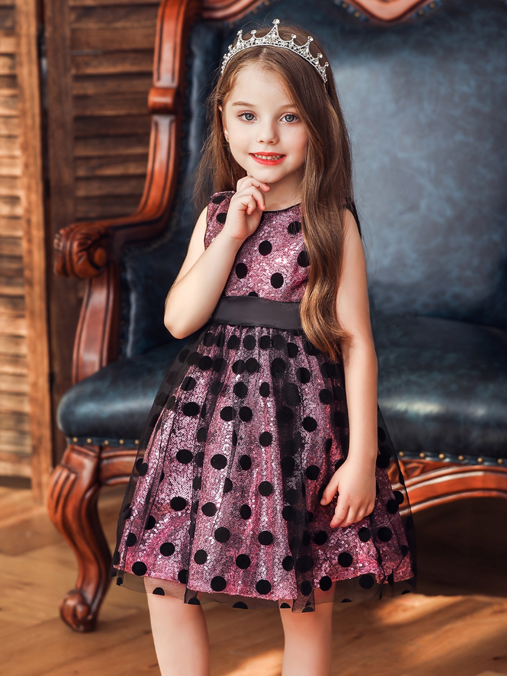 Baby Girls Polka Dot Mesh Gown Dress For Party