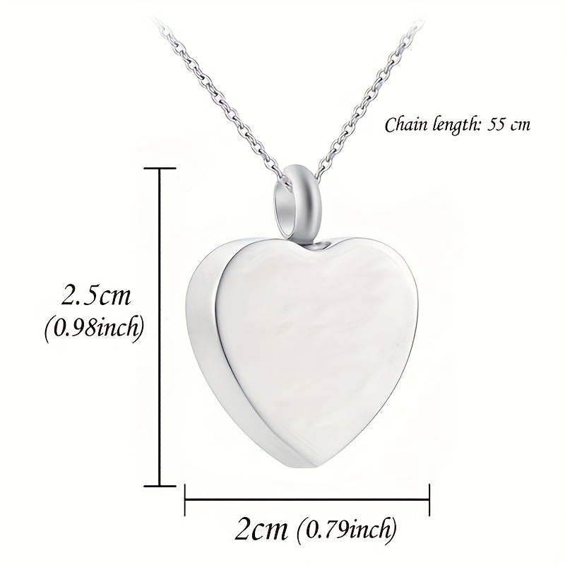 Heart Shaped Cremation Jewelry Keepsake Urn Necklace - Silver Stainless Steel