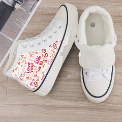 Love & Heart Print Plush Lined Thermal Chunky Canvas Sneakers