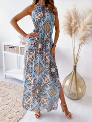 Boho Summer Dress Women's Plus Paisley Print Halter Neck Maxi Dress