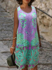 Floral Print Boho Tank Dress with Pockets