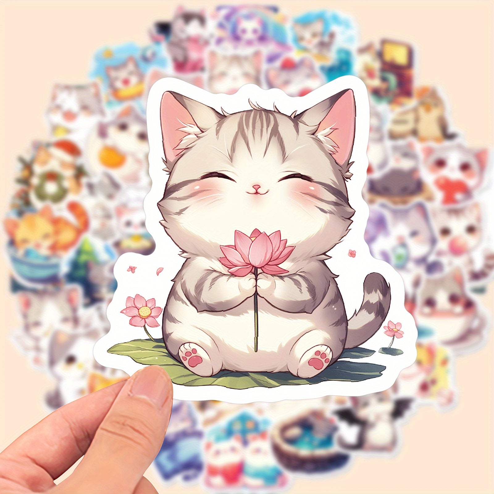 50 Adorable Cartoon Cat Stickers Vinyl Decals for Laptops Water Bottles Journals