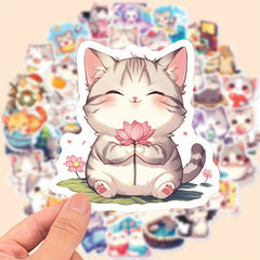 50 Adorable Cartoon Cat Stickers Vinyl Decals for Laptops Water Bottles Journals