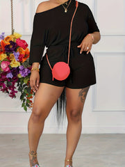 Plus Solid One Shoulder Three Quarter Sleeve Top