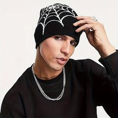 Y2K Gothic Spider Pattern Knitted Hat Beanie Winter Warm Beanies