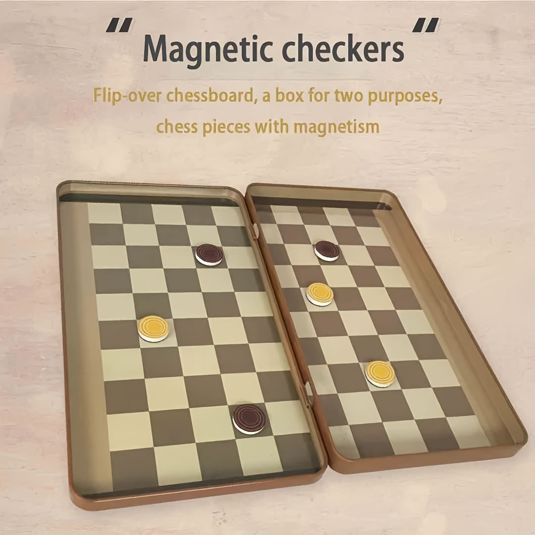 Portable Magnetic Checkers & Chess Set