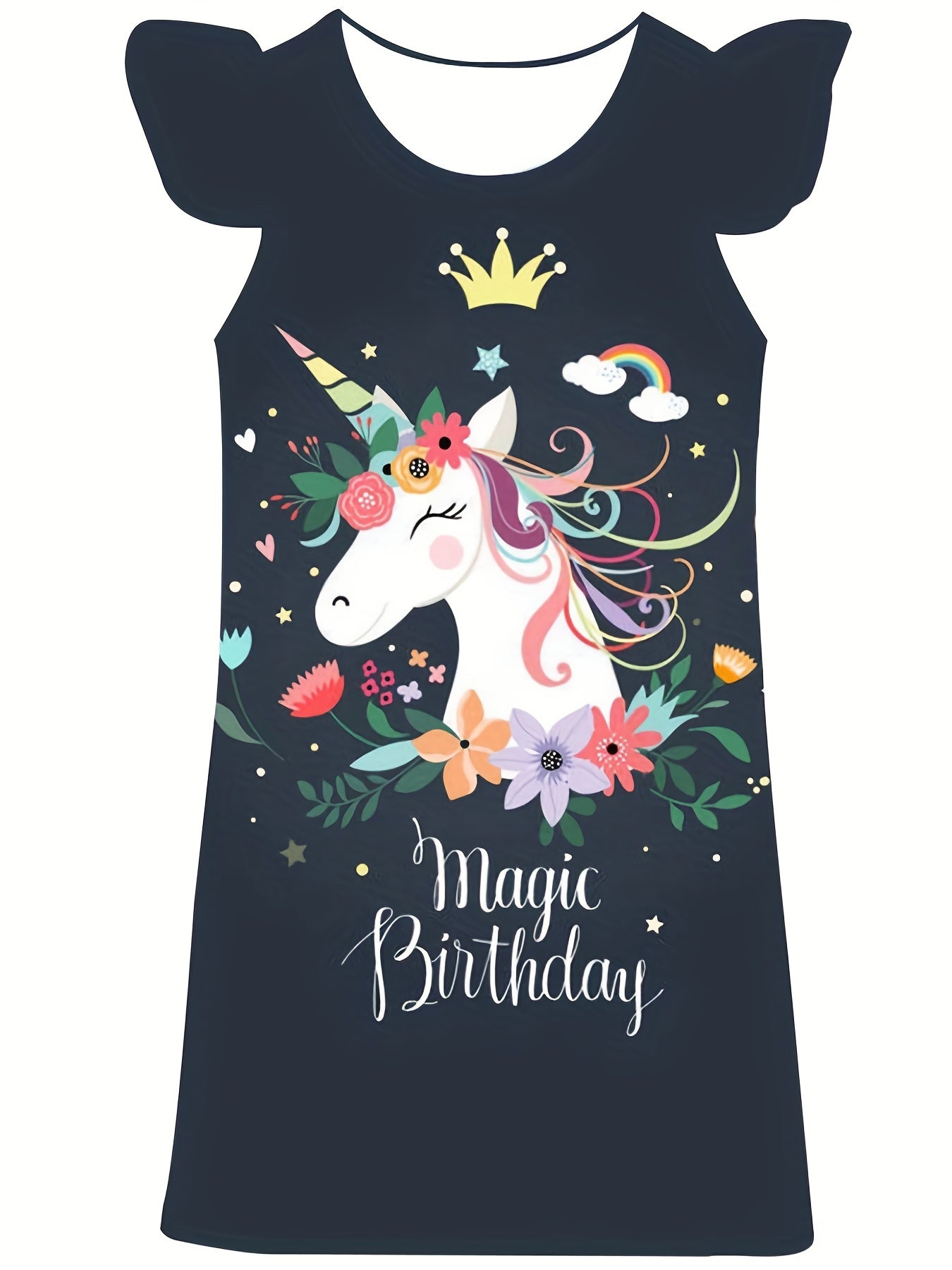Girl's Pony One piece Dress Butterfly Sleeve Crew Neck Princess Dress Summer