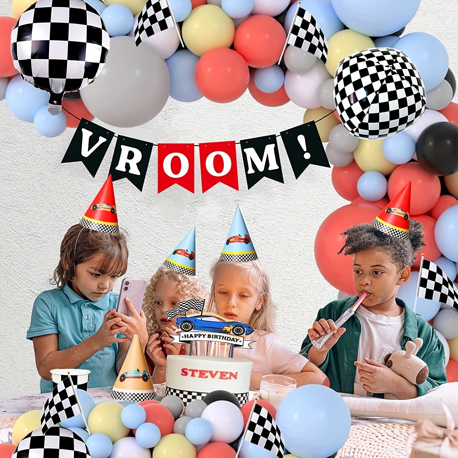 130pcs Racing Theme Balloon Set for Boys Birthday Party
