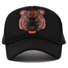 Tiger Print Trucker Hat Hip Hop Mesh Baseball Cap Adjustable Sunshade Dad Hats