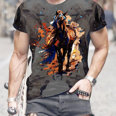 Horse Print Graphic Tee for Men Casual Summer T-shirt