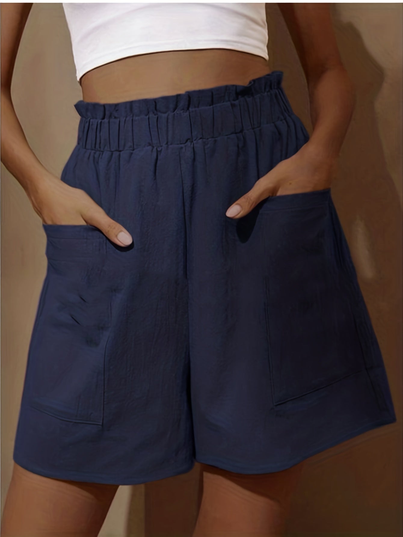 Boho Dual Pockets Wide Leg Shorts Casual Elastic Smocked Waist Shorts