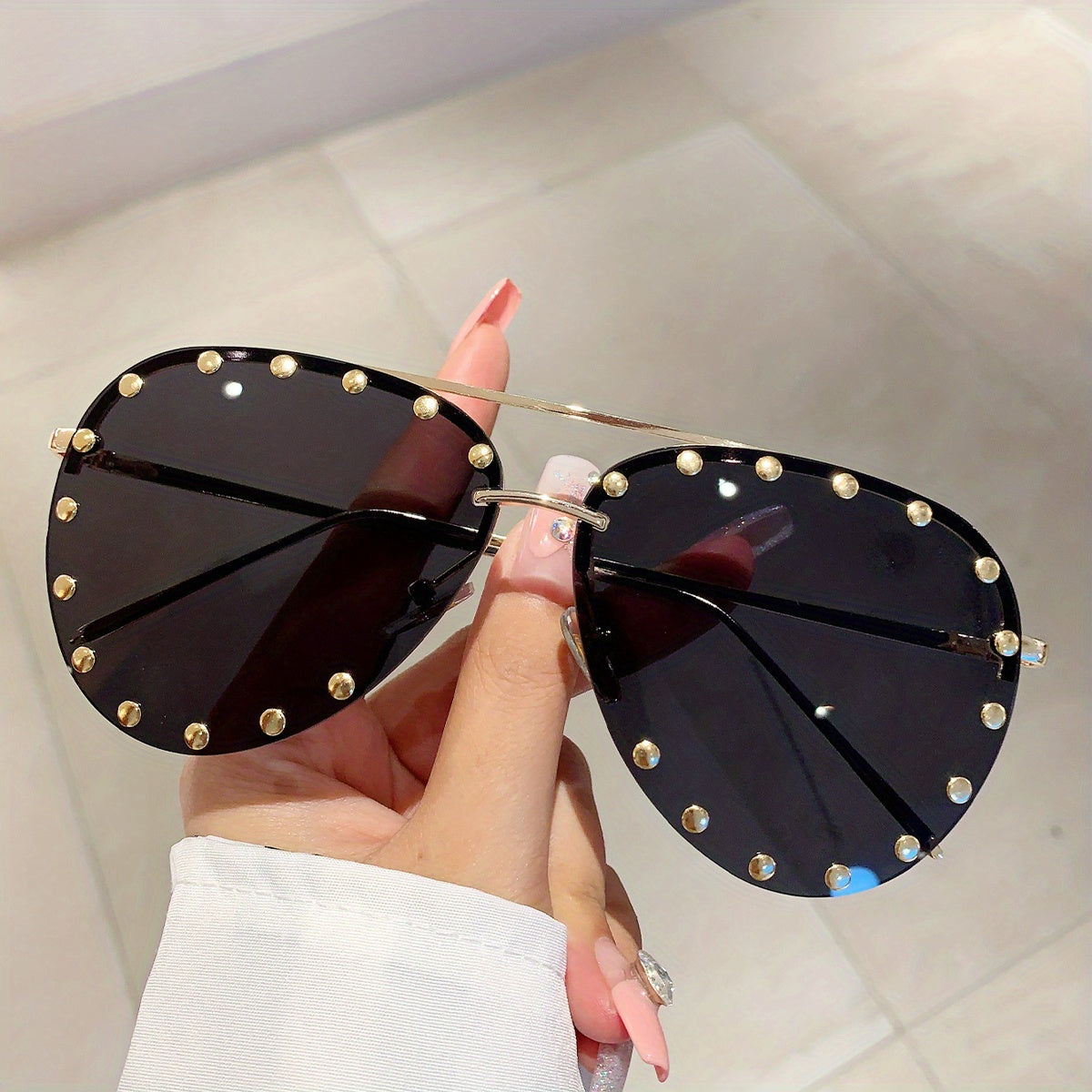 Double Bridge Rimless Sunglasses Aviator Ombre UV400 Sun Shades