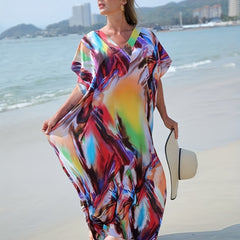 Boho Long Kaftan Dress Long Sleeve Cover Up Vacation Dress