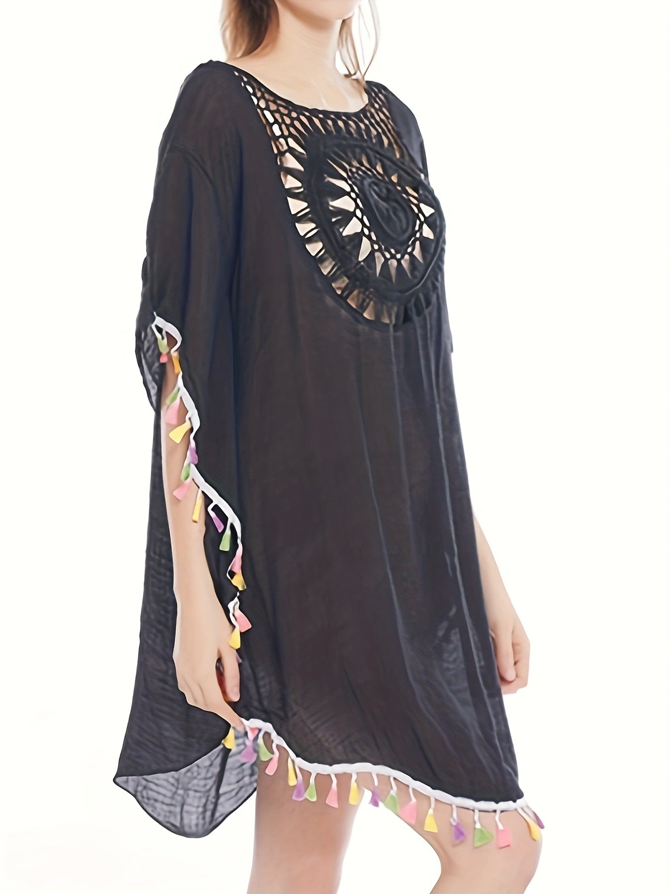 Boho Style Beach Cover Up Dress with Tassel Trim