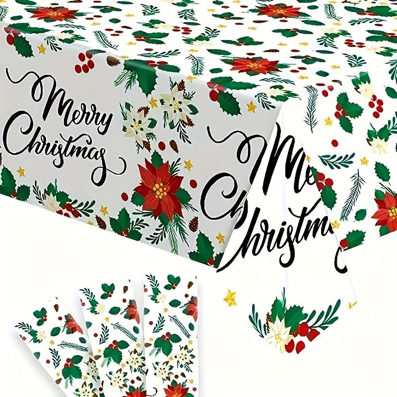 1pc Christmas Tablecloth Disposable Plastic Rectangular Decoration