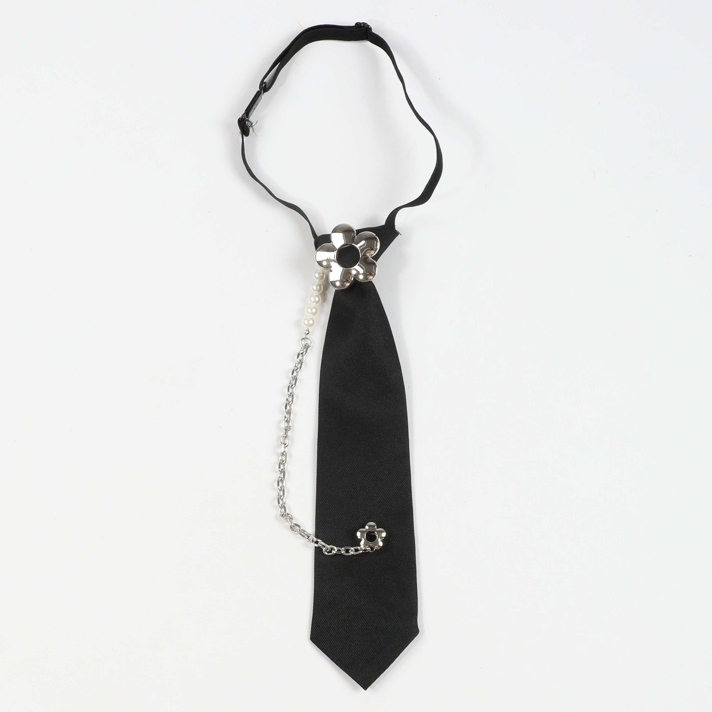 Adjustable Tie Flower Tassel Pearl String Neck Tie for Party Evening