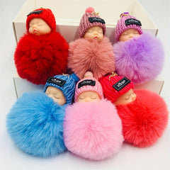 2pcs Hair Ball Keychain Backpack Pendant Christmas Gift