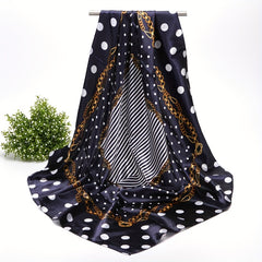Polka Dot Print Square Scarf Chain Pattern Satin Vintage Bandana Shawl Silk