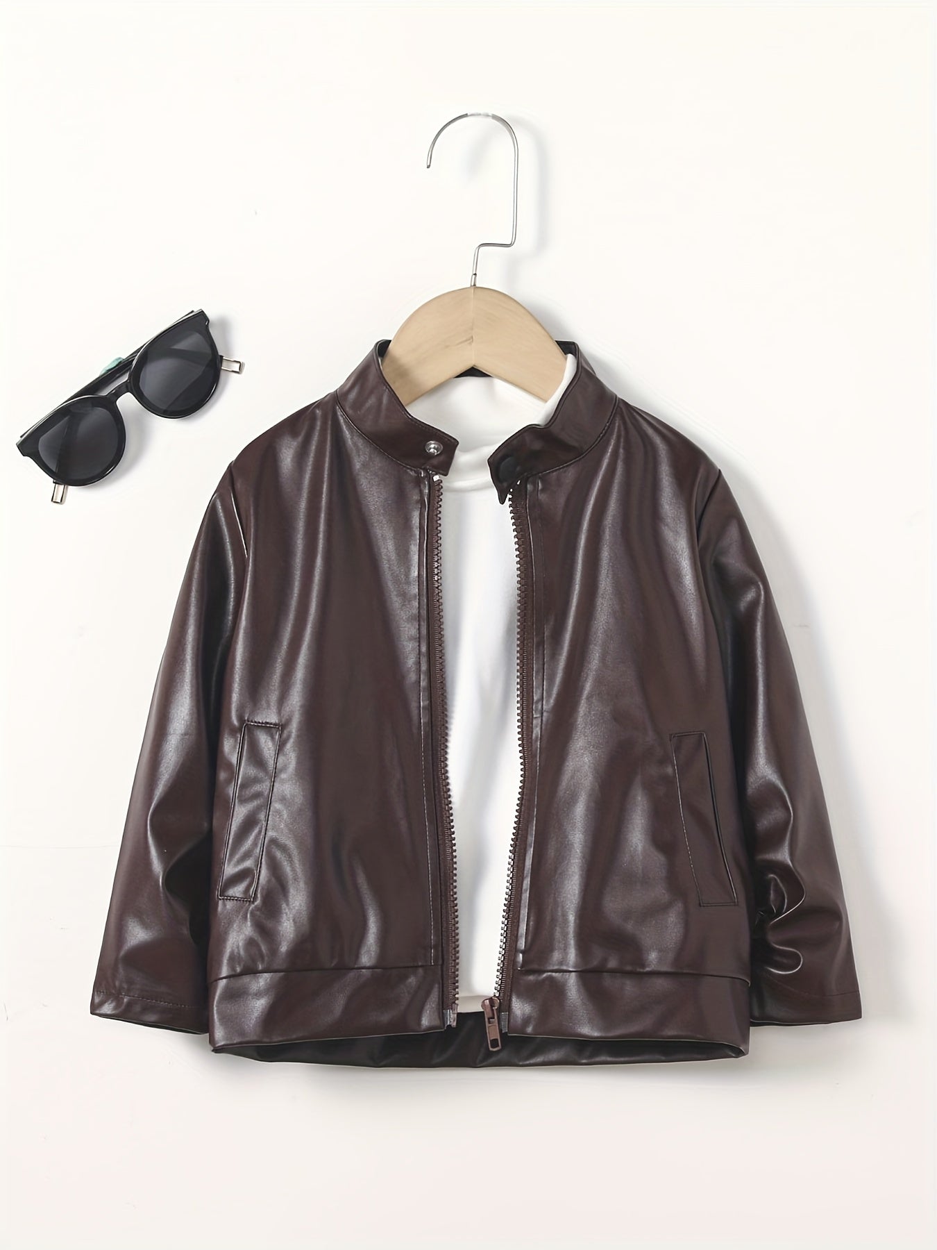 Boy's Stylish Stand Collar Zip Up Jacket Windproof Long Sleeve Coat