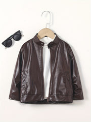 Boy's Stylish Stand Collar Zip Up Jacket Windproof Long Sleeve Coat