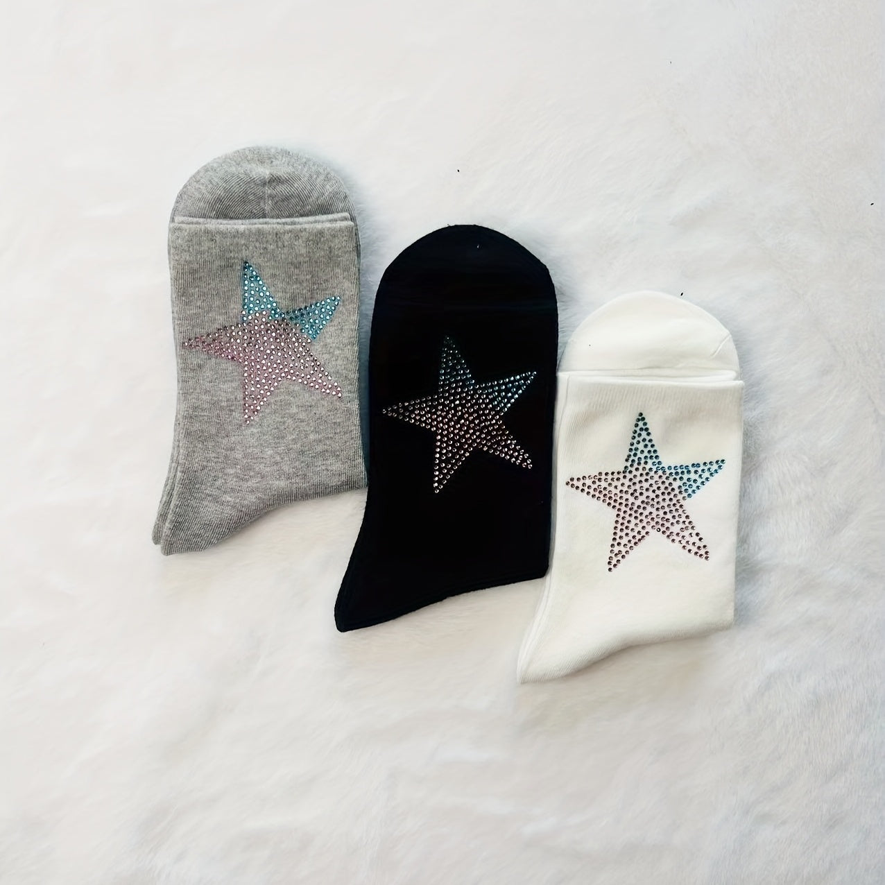 5 Pairs Star Rhinestone Socks Breathable Mid Tube Stockings