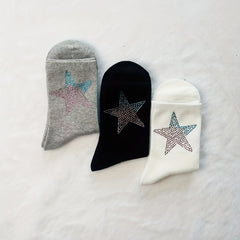 5 Pairs Star Rhinestone Socks Breathable Mid Tube Stockings