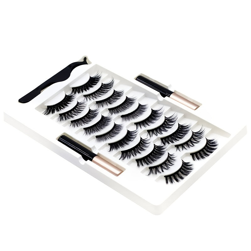Magnetic Eyelash Set & Eyeliner Kit, Natural Fluffy Curly 5 Magnetic 10 Pairs