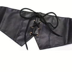 Punk Wide Waist Cinch Belt Bowknot Lace Up Elastic PU Corset Belt