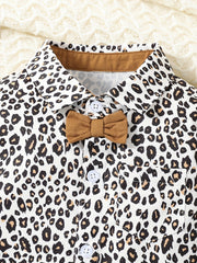 Baby Boy Casual Set Leopard Printed Lapel Shirt With Pants