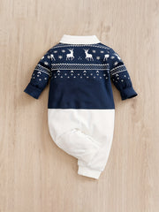 Cotton Bow Tie Baby Romper Fawn Print Boys Bodysuit